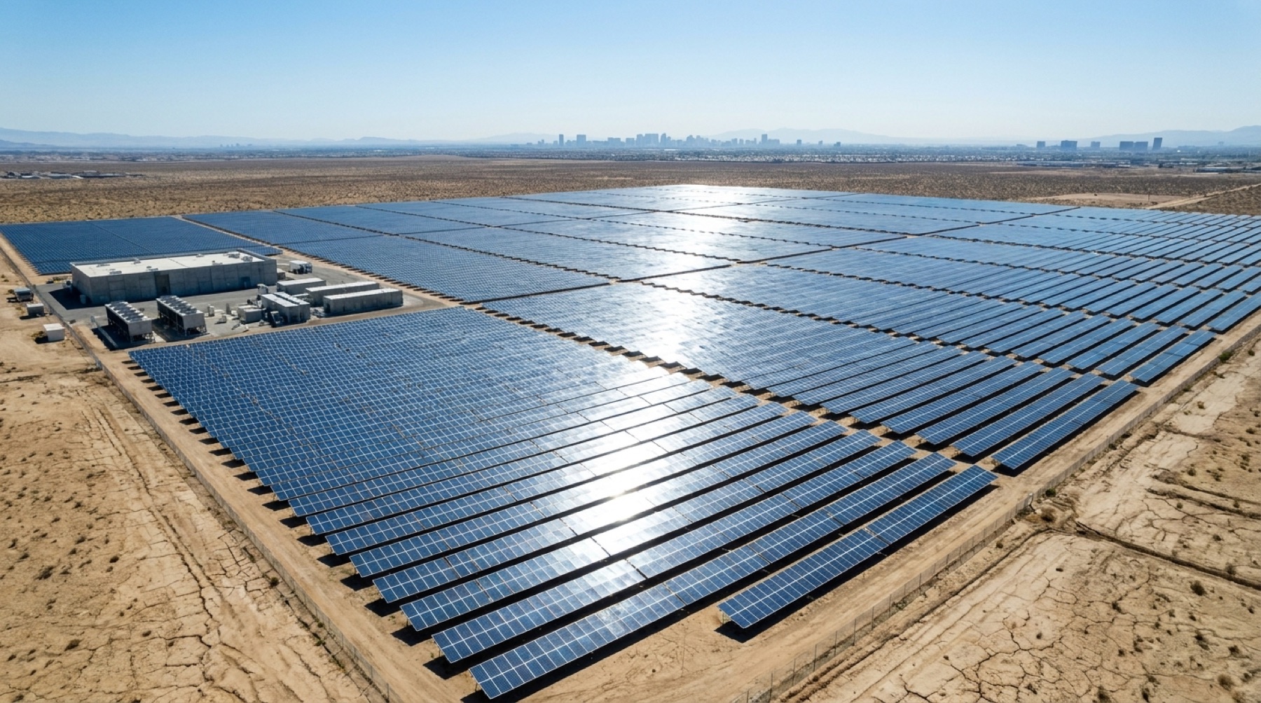 Campo solar a mediodía junto a las instalaciones del campus