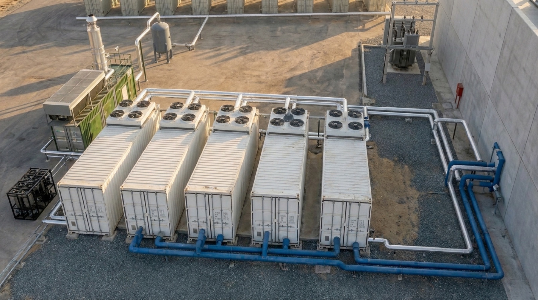 Fila de enfriadoras de adsorción que convierten el calor residual del motor en agua fría